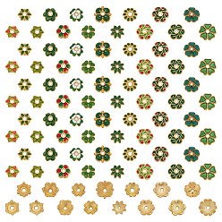 (52) Непрозрачная лаванда 90шт. 15 стили эмалированные колпачки для бусин из сплава, без кадмия и без свинца, долговечный, золотые, цветок, разноцветные, 7.5~9.5x1.5~3.5 мм, отверстие : 1~1.6 мм, 6 шт / стиль