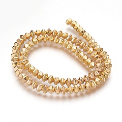 Golden Plated Electroplated Non-magnetic Synthetic Hematite Bead Strand, Hexagon, Matte Style, Golden Plated, 5.5x6x4mm, Hole: 1mm, about 97pcs/strand, 15.7 inch(40cm)