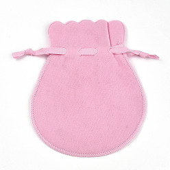 Бледно-Розовый Двухсторонние бархатные сумки, мешочки для украшений в форме калебаса на шнурке, розовый жемчуг, 14.3x11.7x0.16 см