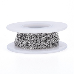 Stainless Steel Color 304 Stainless Steel Cable Chains, Soldered, with Spool, Flat Oval, Stainless Steel Color, 1.6x1.3x0.3mm, about 32.8 Feet(10m)/roll