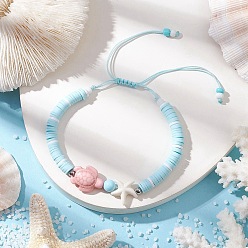 Смешанные камни Регулируемые плетеные браслеты из синтетической бирюзы, фарфора и натурального хаулита для женщин, морская звезда и черепаха, с бисером из полимерной глины хэйси, внутренний диаметр: 2-1/4~3-1/2 дюйм (5.6~9 см)