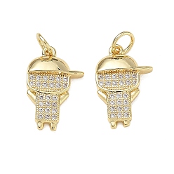 Real 18K Gold Plated Brass Micro Pave Clear Cubic Zirconia Pendants, Boy Charms, Rack Plating, Cadmium Free & Lead Free, Real 18K Gold Plated, 17.5x11x3mm, Hole: 3.5mm