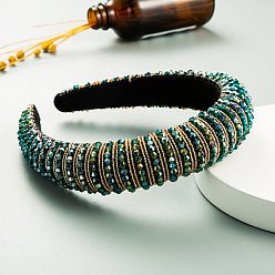 чирок Bling bling ободок для волос из стеклянных бусин, головной убор с широкими краями, праздничные аксессуары для волос для женщин и девочек, зелено-синие, 30 мм
