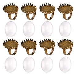 Antique Bronze DIY Antique Bronze Brass Pad Ring Making, with Oval Tray and Transparent Clear Glass Cabochons, Ring: 17mm, Glass: 18x25x5.4mm