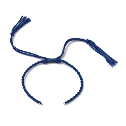 Морской Синий Плетеный браслет из хлопкового шнура, с латунными кольцами золотистого оттенка, Marine Blue, 6-3/4~10-3/8 дюйм (17~26.5 см)