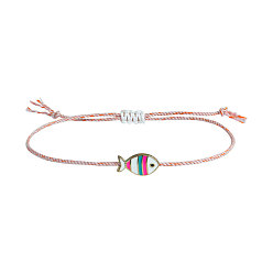 Фуксиновый Регулируемые браслеты с подвесками в виде рыбок из эмали из сплава, Браслеты из хлопкового шнура, плетеные, для женщин и мужчин., золотые, красно-фиолетовые, 11.42 дюйм (29 см)