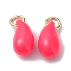 Светло-Вишневый Латунь эмаль прелести, с целью перехода в кольце, без свинца и без кадмия, реальный 18 k позолоченный, очарование слезы, светло-вишневый, 12x6x7 мм, отверстие : 3.4 мм