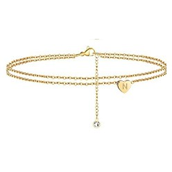 Letter N Браслеты на лодыжку из латуни с хрустальными стразами, золотые, Письмо N, 9-1/8 дюйм (230 мм)