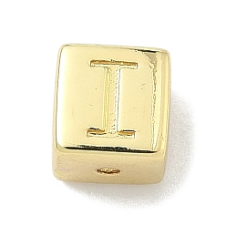 Letter I Латунные бусины, без кадмия и без свинца, долговечный, стойки покрытие, кубические, реальный 18 k позолоченный, Буква "i", 6x6x6 мм, отверстие : 1.8 мм