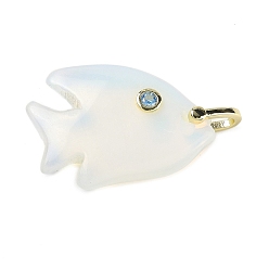 Опал Резные подвески из опалита, Подвески в виде рыбок с фианитами и латунной фурнитурой, золотые, стойки покрытие, 32~33.5x23.5~24.5x8~8.5 мм, отверстие : 5x6 мм