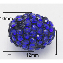 Синий Бусины со стразами из смолы, овальные, синие, 12x10 мм, отверстие : 1.5 мм