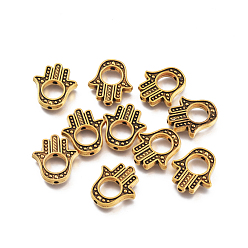 Античное Золото Рамка из сплава без кадмия и никеля и без свинца, долговечный, Хамса рука / рука Мириам, античное золото , 14x13x2 мм, отверстие : 1 мм, внутренний диаметр: 5.7x5.3 мм