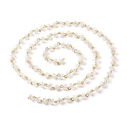 Clear Handmade Beaded Chain, with Crackle Glass Beads & Brass Eye Pins, Clear, 8x4mm, 3.28Feet/strand(1m/strand)