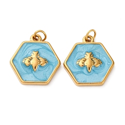 Темно-Голубой 304 нержавеющей стальной эмали подвески, квадрат с подвеской-бабочкой, с целью перехода в кольце, ионное покрытие (ip), реальный 18 k позолоченный, глубокое синее небо, 15.5x15x3 мм, отверстие : 2.5 мм
