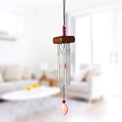 Saddle Brown Wood & Ceramic Beads Wind Chime, Aluminium Tube Hanging Ornaments, for Window Home Garden Balcony Decoration, Saddle Brown, 270x40mm