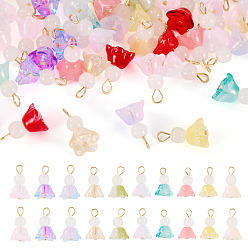 Mixed Color 50Pcs Spray Painted Transparent Glass Pendants, Rainy Doll, with 304 Stainless Steel Loop, Real 18K Gold Plated, Mixed Color, 18x11.5x11.5mm, Hole: 3mm
