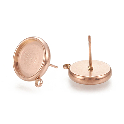 Розовое Золото Ионное покрытие (ip) 304 детали серьги-гвоздики из нержавеющей стали, плоско-круглые, розовое золото , 17x14.5 мм, отверстие : 1.6 мм, штифты : 0.7 мм, лоток : 12 мм