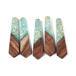 Средний Бирюзовый Подвески из непрозрачной смолы и орехового дерева, подвески для галстука, с блестящей пудрой и золотой фольгой, средне бирюзовый, 48.5~49x12x3~3.5 мм, отверстие : 2 мм