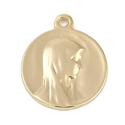 Настоящее золото 18K Латунные подвески, без кадмия, без никеля и без свинца, плоский круглый с девственными чарами, реальный 18 k позолоченный, 20x17x2 мм, отверстие : 1.6 мм