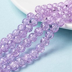 Plum Spray Painted Crackle Glass Beads Strands, Round, Two Tone, Plum, 8mm, Hole: 1.3~1.6mm, about 100pcs/strand, 31.4 inch
