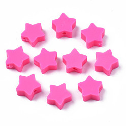 Ярко-Розовый Бусины из полимерной глины , звезда, ярко-розовый, 8.5~9x9~9.5x4~5 мм, отверстие : 1.6 мм