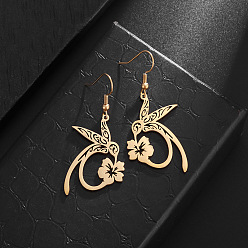 Золотой Цветок с кроликом 304 серьги-подвески из нержавеющей стали, золотые, 55x22 мм