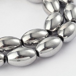 Platinum Plated Electroplate Non-magnetic Synthetic Hematite Rice Bead Strands, Platinum Plated, 16x10mm, Hole: 1mm, about 26pcs/strand, 16.1 inch