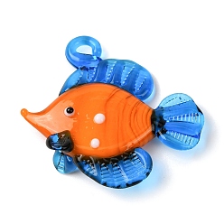 Коралловый Подвески лэмпворк ручной работы, рыбы прелести, коралл, 37~38x41~44x11 мм, отверстие : 3x4 мм