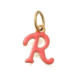 Letter R Ионное покрытие (ip) 304 эмалированные буквы из нержавеющей стали, с целью перехода в кольце, реальный 14 k позолоченный, Буква R, 11.5x9x1 мм, отверстие : 5 мм