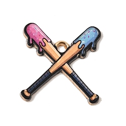 Andere Emaille Anhänger Legierung, golden, Baseballschläger-Anhänger, 20x19x1.5 mm, Bohrung: 2 mm