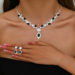 Черный Комплекты из цепочек-подвесок и серег-гвоздиков с подвесками в виде конского глаза и латунных страз, чёрные, ожерелье: 11.81 дюйм (300 мм)