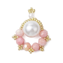 Светло-Коралловый Подвески из стеклянных бусин в виде отпечатков лап, с перламутровыми стеклянными бусинами и гальваническими стеклянными бусинами, граненые, свет коралловый, 33.5x26.5x12 мм, отверстие : 1.8 мм