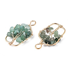 Green Aventurine Natural Green Aventurine Pendants, Golden Tone Brass Wire Wrapped, Tree, Bottle, 37~38x21.5~22.5x4.5~7.5mm, Hole: 4mm