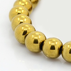 с Золотистым Покрытием Круглый немагнитная синтетический гематит бисер пряди, с золотым покрытием, 10 мм, отверстие : 1 мм, около 42 шт / нитка, 15.7 дюйм