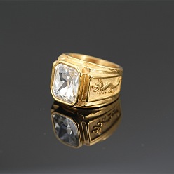 Прозрачный 304 Кольца для мужчин из нержавеющей стали с кубическим цирконием и узором в виде дракона, прямоугольные, прозрачные, размер США 7 (17.3 мм)