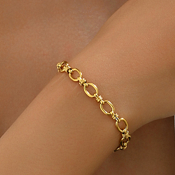 Золотой Минималистичные браслеты-цепочки из нержавеющей стали с овальными звеньями для женщин, золотые, внутренний диаметр: 6-7/8 дюйм (17.5 см)