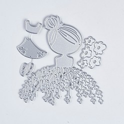 Матовый Платиновый Цвет Углеродистая сталь разрезает трафареты, для diy scrapbooking / фотоальбом, декоративная тисняющая бумажная карточка, цветок, девушка, матовый цвет платины, 102x85x1 мм