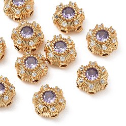 Lilas Maillons multi-rangs en laiton pavé de zircone cubique shegrace, fleur, sans cadmium et sans plomb et sans nickel, réel 18 k plaqué or, lilas, 8x5mm, Trou: 1.4mm
