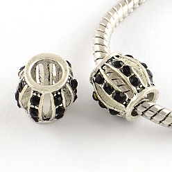 Реактивный Самолет Полый Rondelle античный посеребренные сплав горный хрусталь европейских бусы, бусины с большим отверстием, струя, 10~11x9.5 мм, отверстие : 5 мм