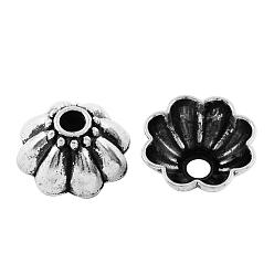 Antique Silver Tibetan Style Alloy Bead Caps, 8-Petal, Cadmium Free & Lead Free, Antique Silver, 17x8mm, Hole: 4mm