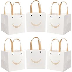 Белый Забавные сумочки из крафт-бумаги, подарочные пакеты с прозрачными окошками в форме улыбки, прямоугольные, белые, развернуть: 26x15x15 см