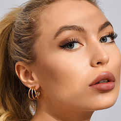 Золотой Ретро тройные серьги-гвоздики в форме буквы С 201 из нержавеющей стали, золотые, 22x22 мм