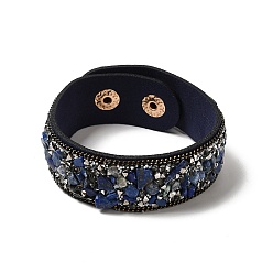 Lapis Lazuli Bracelet à cordon pression en faux suède, bracelet en perles de lapis-lazuli naturel et éclats de coquillages pour hommes femmes, 8-5/8 pouce (22 cm)