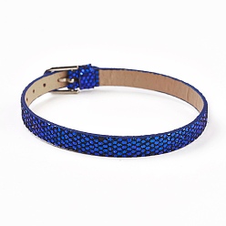 Синий Ремешок для часов из искусственной кожи, ремешок для часов, подходят слайд-подвески, с железными застежками, платина, синие, 8-5/8 дюйм (22 см), 7.5x1.5 мм