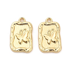 Золотой Стойки подвески обшивки сплава, прямоугольник с подвесками в виде бабочек, золотые, 23x14x2.5 мм, отверстие : 2 мм