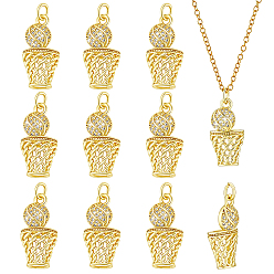 Oro 10 colgantes de circonita cúbica transparentes micro pavé de latón, baloncesto, larga duración plateado, chapado en rack, con anillo de salto, dorado, 20.5x10.5x8.5 mm