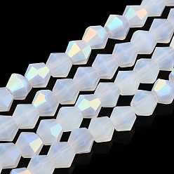 Прозрачный Нити биконусного матового стекла с имитацией нефрита, с половинным покрытием ab цвета, граненые, прозрачные, 6x6 мм, отверстие : 1.2 мм, около 45~47 шт / нитка, 9.65~9.84 дюйм (24.5~25 см)
