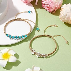 (52) Непрозрачная лаванда 2шт 2 цвета цветочные стеклянные плетеные браслеты из бусин, регулируемый нейлоновый браслет, разноцветные, внутренний диаметр: 2-1/8~3-1/8 дюйм (5.5~8 см), 1 шт / цвет