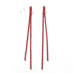 Siam Tassel Earrings, with Brass Rhinestone Cup Chain, Golden Plated Brass Stud Earring Findings, Brass/Plastic Ear Nuts and Cardboard Packing Box, Siam, 165mm, Pin: 0.7mm