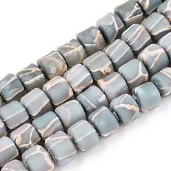 Light Grey Handmade Polyester Clay Beads Strand, with Gold Foil, Column, Light Grey, 6.5~7x6mm, Hole: 2mm, about 63pcs/strand, 15.94~16.26''(40.5~41.3cm)